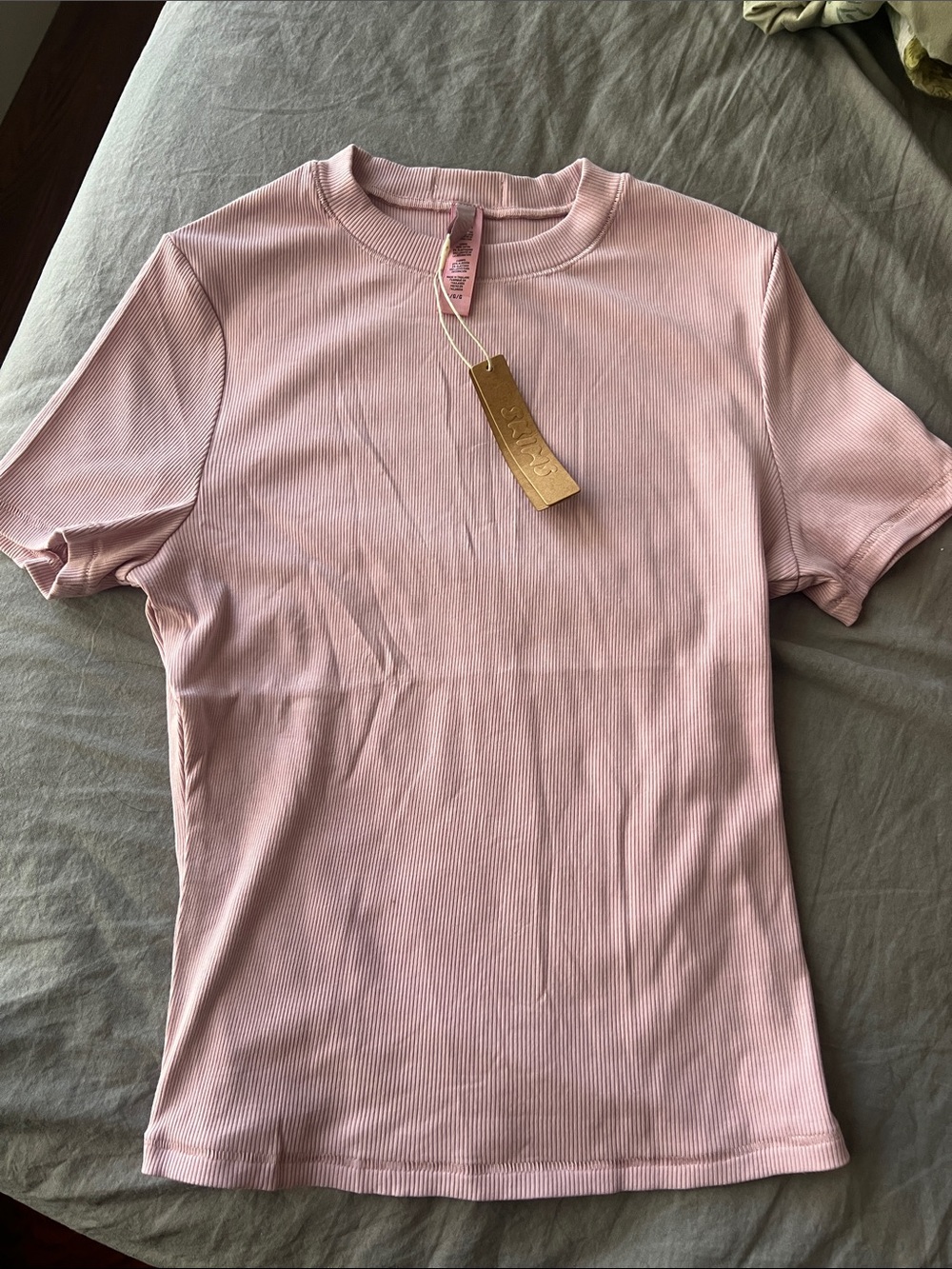 SKIMS Soft Pink Ribbed Short Sleeve Crew Tee